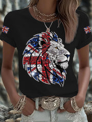 Britisches Damen-T-Shirt mit aufbügelbarem, diamantinimitiertem Aufdruck (heißgebohrt)