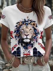 Britisches Damen-T-Shirt mit aufbügelbarem, diamantinimitiertem Aufdruck (heißgebohrt)