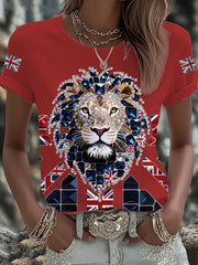 Britisches Damen-T-Shirt mit aufbügelbarem, diamantinimitiertem Aufdruck (heißgebohrt)