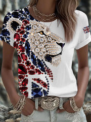 Britisches Damen-T-Shirt mit aufbügelbarem, diamantinimitiertem Aufdruck (heißgebohrt)