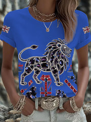 Britisches Damen-T-Shirt mit aufbügelbarem, diamantinimitiertem Aufdruck (heißgebohrt)