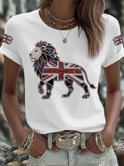 Britisches Damen-T-Shirt mit aufbügelbarem, diamantinimitiertem Aufdruck (heißgebohrt)
