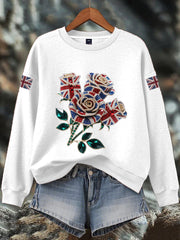 Damen-Sweatshirt mit britischem Imitationsdiamant-Print (heißgebohrt)