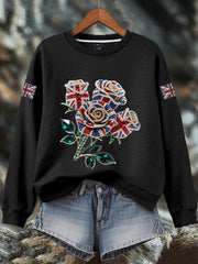 Damen-Sweatshirt mit britischem Imitationsdiamant-Print (heißgebohrt)