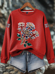 Damen-Sweatshirt mit britischem Imitationsdiamant-Print (heißgebohrt)