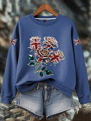 Damen-Sweatshirt mit britischem Imitationsdiamant-Print (heißgebohrt)