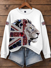 Damen-Sweatshirt mit britischem Imitationsdiamant-Print (heißgebohrt)