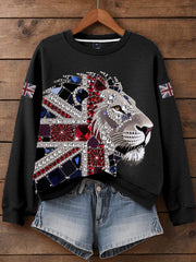 Damen-Sweatshirt mit britischem Imitationsdiamant-Print (heißgebohrt)