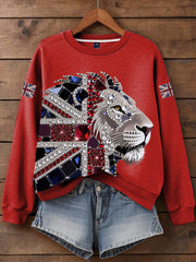 Damen-Sweatshirt mit britischem Imitationsdiamant-Print (heißgebohrt)