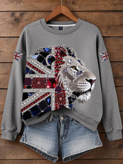 Damen-Sweatshirt mit britischem Imitationsdiamant-Print (heißgebohrt)