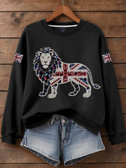 Damen-Sweatshirt mit britischem Imitationsdiamant-Print (heißgebohrt)