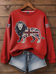 Damen-Sweatshirt mit britischem Imitationsdiamant-Print (heißgebohrt)