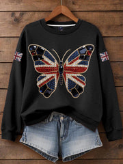 Damen-Sweatshirt mit britischem Imitationsdiamant-Print (heißgebohrt)