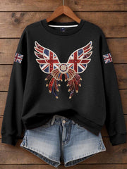 Damen-Sweatshirt mit britischem Imitationsdiamant-Print (heißgebohrt)