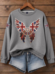 Damen-Sweatshirt mit britischem Imitationsdiamant-Print (heißgebohrt)