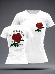 Women's England Rugby Lover Roses Printed T-Shirt