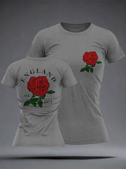 Women's England Rugby Lover Roses Printed T-Shirt