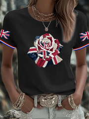 Kurzarm-T-Shirt mit englischem Patchwork-Rosenmuster für Damen