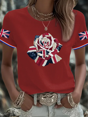 Kurzarm-T-Shirt mit englischem Patchwork-Rosenmuster für Damen