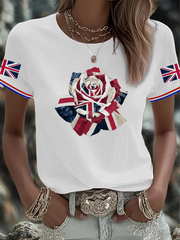 Kurzarm-T-Shirt mit englischem Patchwork-Rosenmuster für Damen
