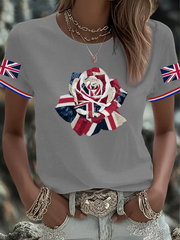Kurzarm-T-Shirt mit englischem Patchwork-Rosenmuster für Damen