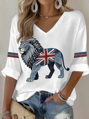 Britisches Damen-Freizeit-T-Shirt mit Denim-Print in Faux-Optik