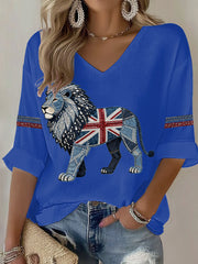 Britisches Damen-Freizeit-T-Shirt mit Denim-Print in Faux-Optik