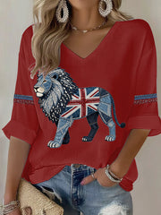 Britisches Damen-Freizeit-T-Shirt mit Denim-Print in Faux-Optik