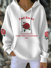 Women's England Rugby Lover Roses Printed Hoodie