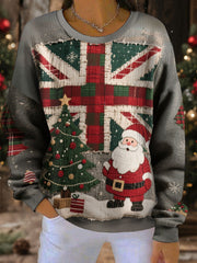 Damen-Weihnachtspullover mit britischer Flagge und Weihnachtsmann-Print