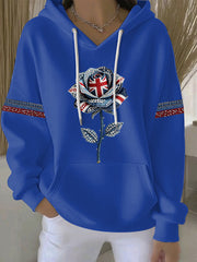 Damen-Hoodie im britischen Stil aus Denim-Imitat mit Strass- und Heißnagel-Print