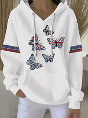Damen-Hoodie im britischen Stil aus Denim-Imitat mit Strass- und Heißnagel-Print