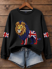 Britisches Damen-Sweatshirt mit Imitationsdiamantenmuster und Print (Regular-Passform)