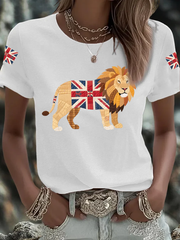 Britisches Patchwork-Löwen-T-Shirt für Damen zum Aufbügeln, Kurzarm