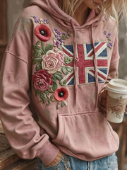 Damen-Hoodie mit britischer Flagge und Mohnblumen
