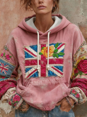 Damen-Hoodie mit Union-Jack- und Rosenmuster