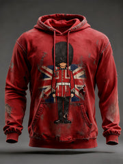 Men's Vintage UK Flag Oversized Drop-Shoulder Hoodie with Pockets