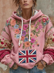 Damen-Hoodie mit britischer Flagge und Blumen