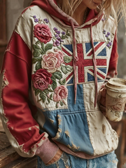 Damen-Hoodie mit britischem Blumen-Patchworkmuster