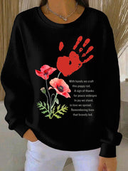 Damen-Sweatshirt mit Mohnblumenmuster zum Gedenktag, gerippt, Rundhalsausschnitt