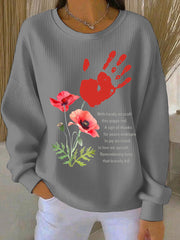 Damen-Sweatshirt mit Mohnblumenmuster zum Gedenktag, gerippt, Rundhalsausschnitt