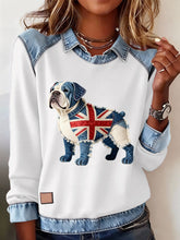 Lässiges Oberteil im britischen Stil mit Bulldoggen- und Labrador-Print für Damen