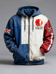 Herren-Kapuzenpullover mit Reißverschluss und dem Aufdruck „Lest We Forget“