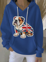 Lässiger Damen-Hoodie im britischen Stil mit Bulldoggen-Print
