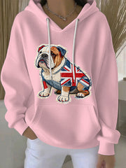 Lässiger Damen-Hoodie im britischen Stil mit Bulldoggen-Print