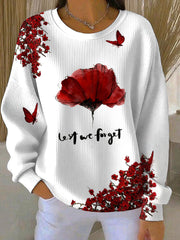 Damen-Sweatshirt mit Rundhalsausschnitt und Aufdruck „Lest We Forget“