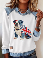 Lässiges Oberteil im britischen Stil mit Bulldoggenmuster für Damen
