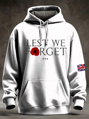 Herren-Kapuzenpullover mit übergroßem Schnitt, überschnittenen Schultern und Taschen, bedruckt mit dem Aufdruck „Lest We Forget“