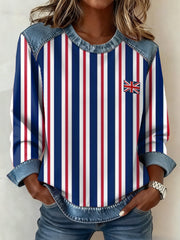 Damen-Sweatshirt im britischen Stil mit kariertem Patchwork-Muster