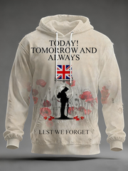 Oversize-Hoodie für Herren mit überschnittenen Schultern und Taschen, Aufdruck „Lest We The Forget“